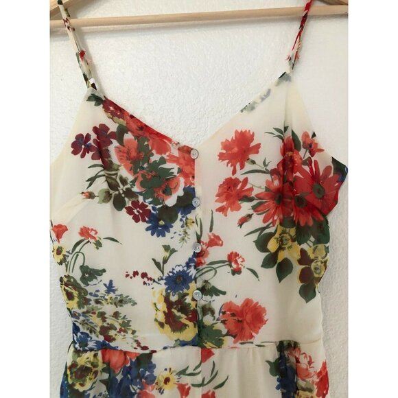 Honey Punch White Floral Romper Ruffle Shorts Thin Straps Women's Small - Picture 2 of 5